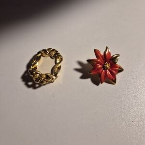 Elegant Gold and Red Floral Brooch